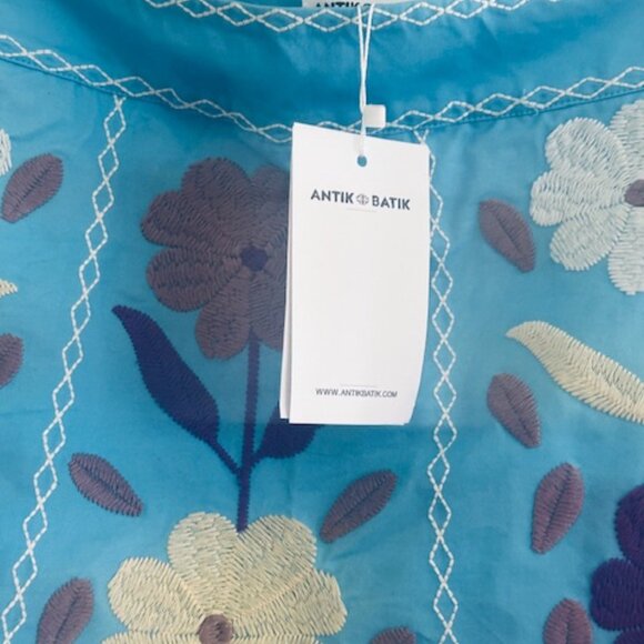 Antik Batik Tady Blue Multicolor Sky Floral Embroidered Lined Cotton Skirt NWT - Picture 4 of 16